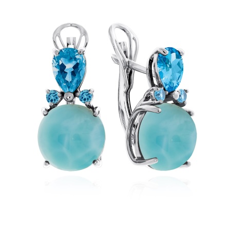 Купить оптом серьги из серебра с ларимарами и фианитами 2340Л10935 от Krasnoe