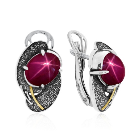 Купить оптом серьги из серебра с рубинами звездчатыми 2317942395-3 от Krasnoe