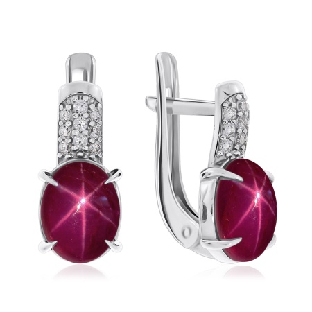 Купить оптом серьги из серебра с рубинами звездчатыми и фианитами 2340940373л-3 от Krasnoe