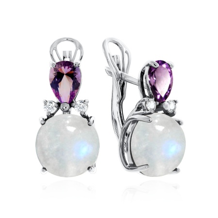 Купить оптом серьги из серебра с лунным камнем и фианитами 2340930935 от Krasnoe