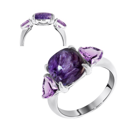 Купить оптом кольцо из серебра с чароитом и фианитами 1340460872-92 от Krasnoe