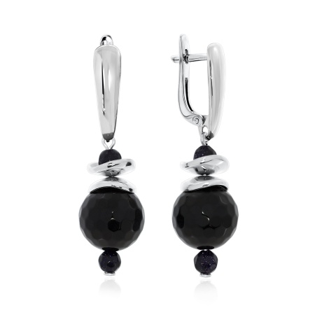 Купить оптом серьги из серебра с ониксами и синтетическими авантюринами 2340431231 от Krasnoe