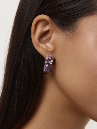 Купить оптом серьги из серебра с чароитами и фианитами 2340460886-92 от Krasnoe