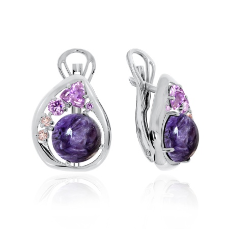 Купить оптом серьги из серебра с чароитами, ситаллами и фианитами 2340461173 от Krasnoe