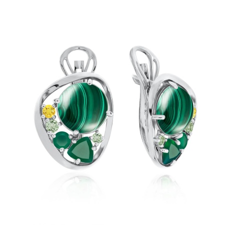 Купить оптом серьги из серебра с ситаллами, малахитами, нанокристаллами и фианитами 2340381170 от Krasnoe