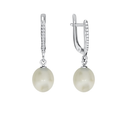 Купить оптом серьги из серебра с жемчугами и фианитами 3887014289 от Krasnoe