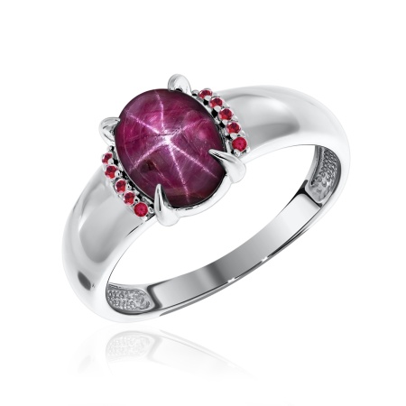 Купить оптом кольцо из серебра с рубином звездчатым и фианитами 1340940371-37 от Krasnoe