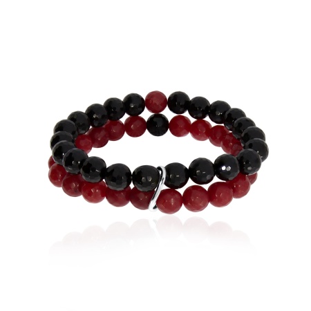 Купить оптом браслет из серебра с агатами и ониксами 4340876166-18-33 от Krasnoe