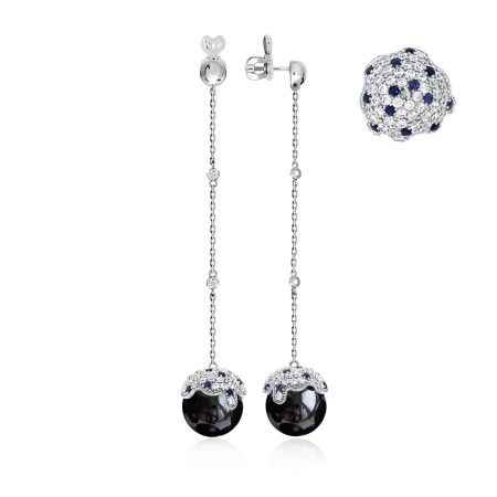 Купить оптом пусеты из серебра с агатами, ситаллами и фианитами 2340390818л-20 от Krasnoe