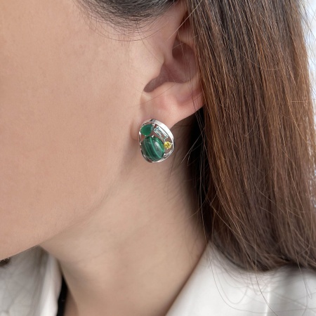 Купить оптом серьги из серебра с агатами, малахитами и фианитами 2340381168-1 от Krasnoe