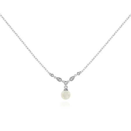 Купить оптом колье из серебра с жемчугом и фианитами 388703F198-45 от Krasnoe