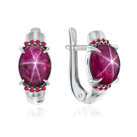 Купить оптом серьги из серебра с рубинами звездчатыми и фианитами 2340940371-37 от Krasnoe