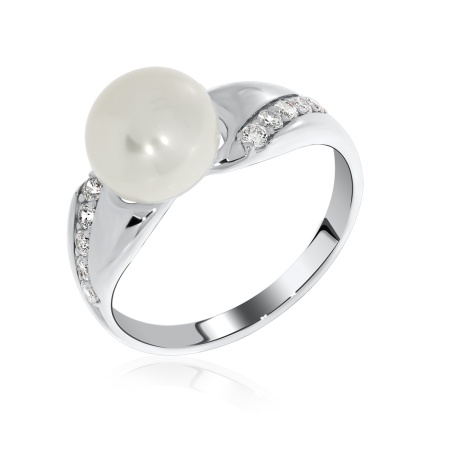 Купить оптом кольцо из серебра с жемчугом и фианитами 1340050890 от Krasnoe
