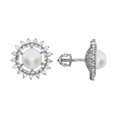 Купить оптом пусеты из серебра с жемчугами и фианитами 2340053517 от Krasnoe