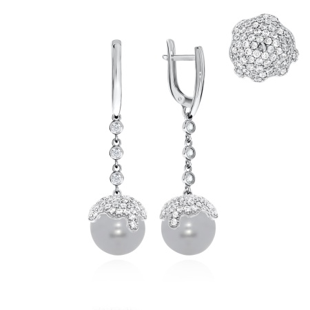 Купить оптом серьги из серебра с жемчугами и фианитами 2340240814л-21 от Krasnoe