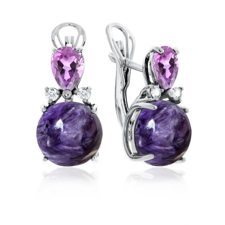 Купить оптом серьги из серебра с аметистами и чароитами 2340460935-93 от Krasnoe