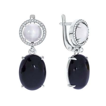 Купить оптом серьги из серебра с агатами, кошачий глазами и фианитами 2340870513л-6 от Krasnoe