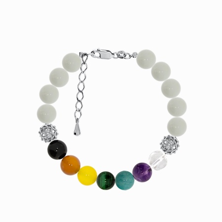 Купить оптом браслет из серебра с аметистом, малахитом, хрусталём, амазонитом и агатами 4340876456-18-1 от Krasnoe