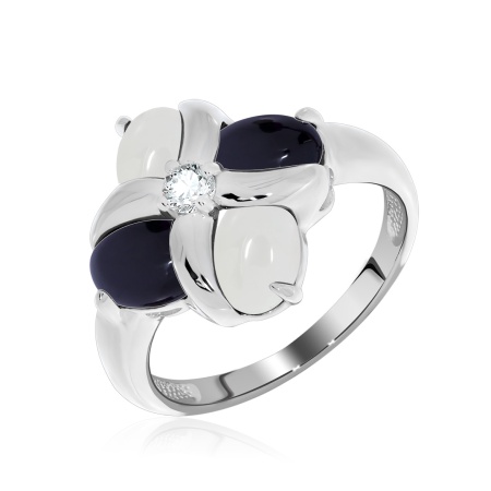 Купить оптом кольцо из серебра с фианитом и агатами 1340392908-11 от Krasnoe