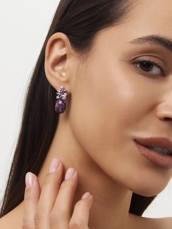 Купить оптом серьги из серебра с чароитами и фианитами 2340460886-92 от Krasnoe