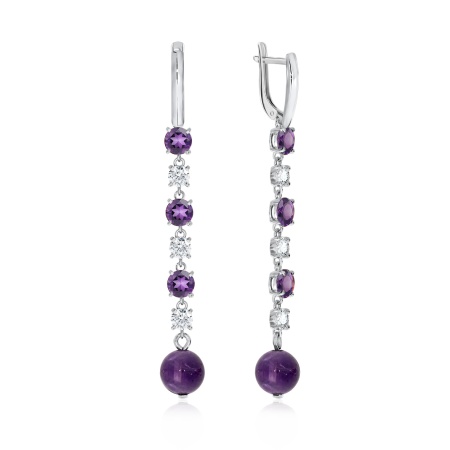 Купить оптом серьги из серебра с фианитами и аметистами 2340061511 от Krasnoe
