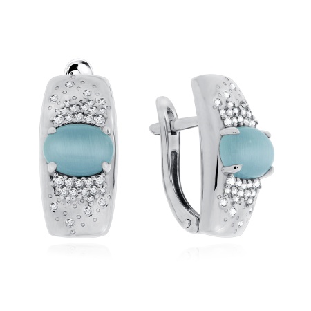 Купить оптом серьги из серебра с кошачий глазами и фианитами 2340262376л-70 от Krasnoe