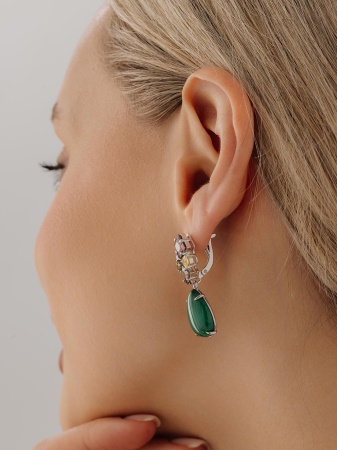 Купить оптом серьги из серебра с малахитами и фианитами 2340381886-31 от Krasnoe