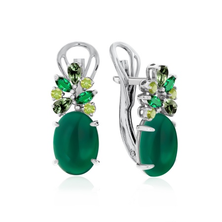 Купить оптом серьги из серебра с агатами, наноизумрудами, фианитами и кварцем 2340390886-60 от Krasnoe