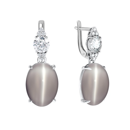 Купить оптом серьги из серебра с фианитами и кошачий глазами 2340260936-21 от Krasnoe