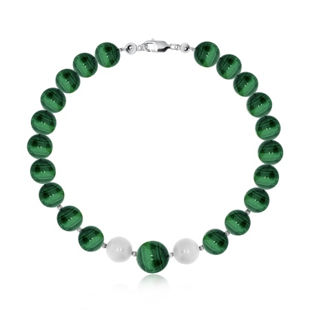 Купить оптом браслет из серебра с жемчугами и малахитами 4340386103-1-18 от Krasnoe