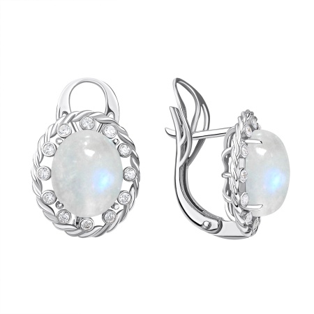 Купить оптом серьги из серебра с лунным камнем и фианитами 2340930973л от Krasnoe