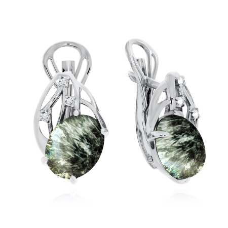 Купить оптом серьги из серебра с серафинитом и фианитами 2340920985 от Krasnoe