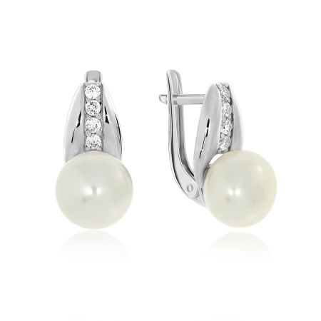 Купить оптом серьги из серебра с жемчугами и фианитами 2340050891 от Krasnoe