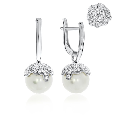 Купить оптом серьги из серебра с жемчугами и фианитами 2340240849л-1 от Krasnoe