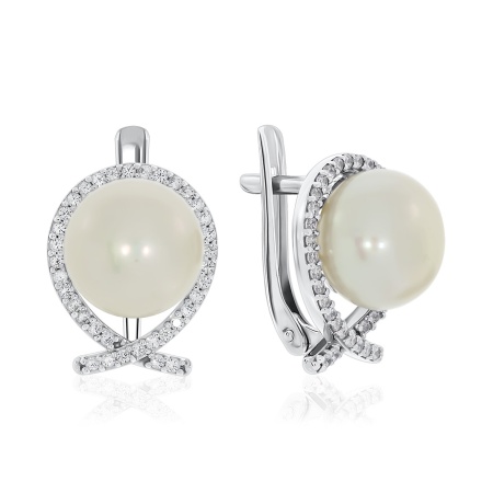 Купить оптом серьги из серебра с жемчугами и фианитами 2340050801л от Krasnoe