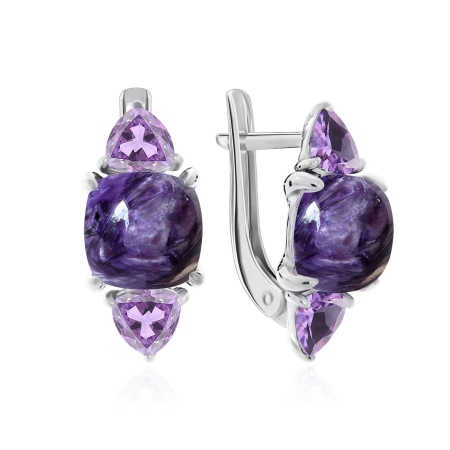 Купить оптом серьги из серебра с чароитами и фианитами 2340460872-92 от Krasnoe