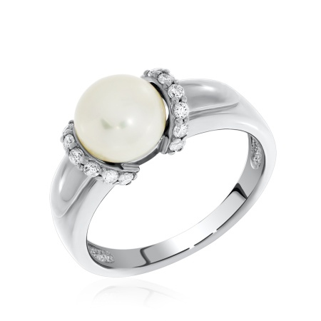 Купить оптом кольцо из серебра с жемчугом и фианитами 1340050820л от Krasnoe