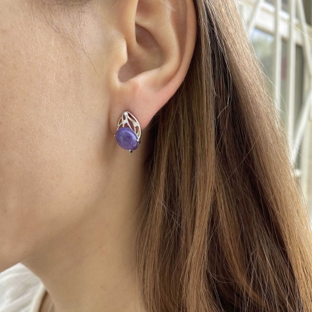 Купить оптом серьги из серебра с чароитами и фианитами 2340460985 от Krasnoe