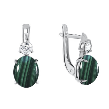 Купить оптом серьги из серебра с фианитами и малахитами 2340380367 от Krasnoe