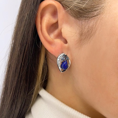 Купить оптом серьги из серебра с ситаллами, лазуритами и со шпинелью 2310471175-76 от Krasnoe