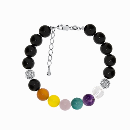 Купить оптом браслет из серебра с аметистом, хрусталём, кварцем, амазонитами и агатами 4340876466-18-1 от Krasnoe