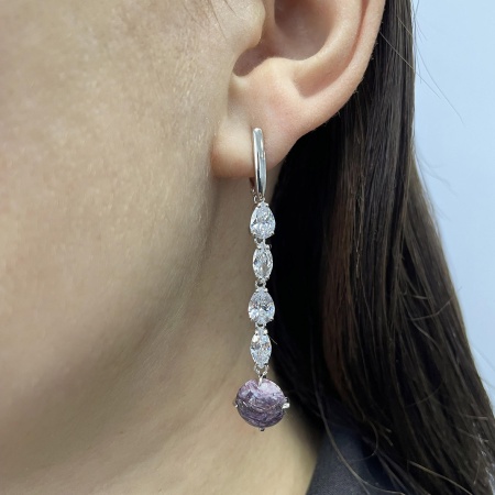 Купить оптом серьги из серебра с чароитами и фианитами 2340461205-1-1 от Krasnoe