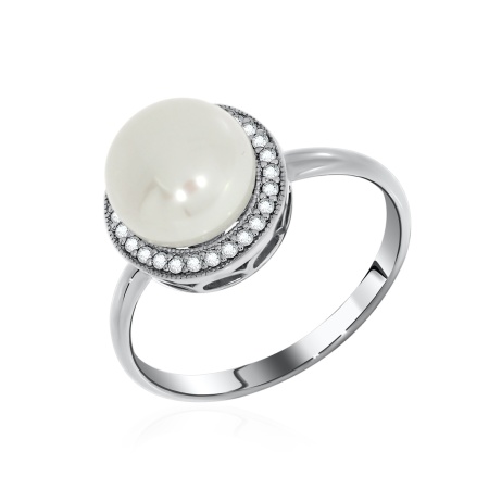Купить оптом кольцо из серебра с жемчугом и фианитами 1340050806л-1 от Krasnoe