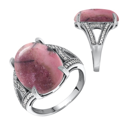 Купить оптом кольцо из серебра с родонитом и фианитами 1340453537л от Krasnoe