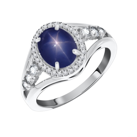 Купить оптом кольцо из серебра с сапфир звездчатыйом и фианитами 1340940182л-8 от Krasnoe