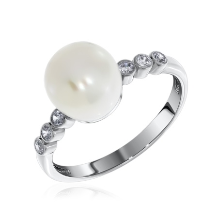 Купить оптом кольцо из серебра с жемчугом и фианитами 1340050800л от Krasnoe