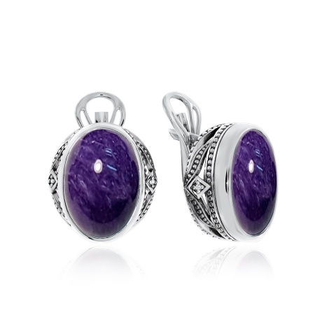 Купить оптом серьги из серебра с чароитами и фианитами 2310460967 от Krasnoe