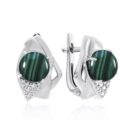 Купить оптом серьги из серебра с малахитами и фианитами 2340382365 от Krasnoe