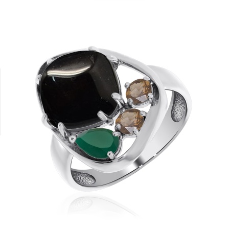 Купить оптом кольцо из серебра с агатом, ситаллом и фианитами 1340391169-20 от Krasnoe