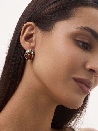 Купить оптом серьги из серебра с ситаллами, янтарём и фианитами 2340861168-60 от Krasnoe